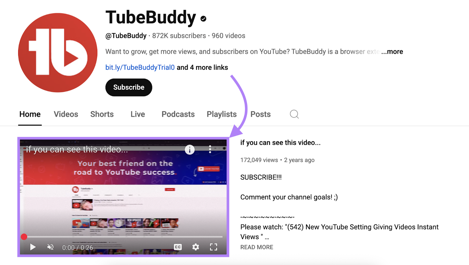 A video trailer appears at the top of a channel's homepage.