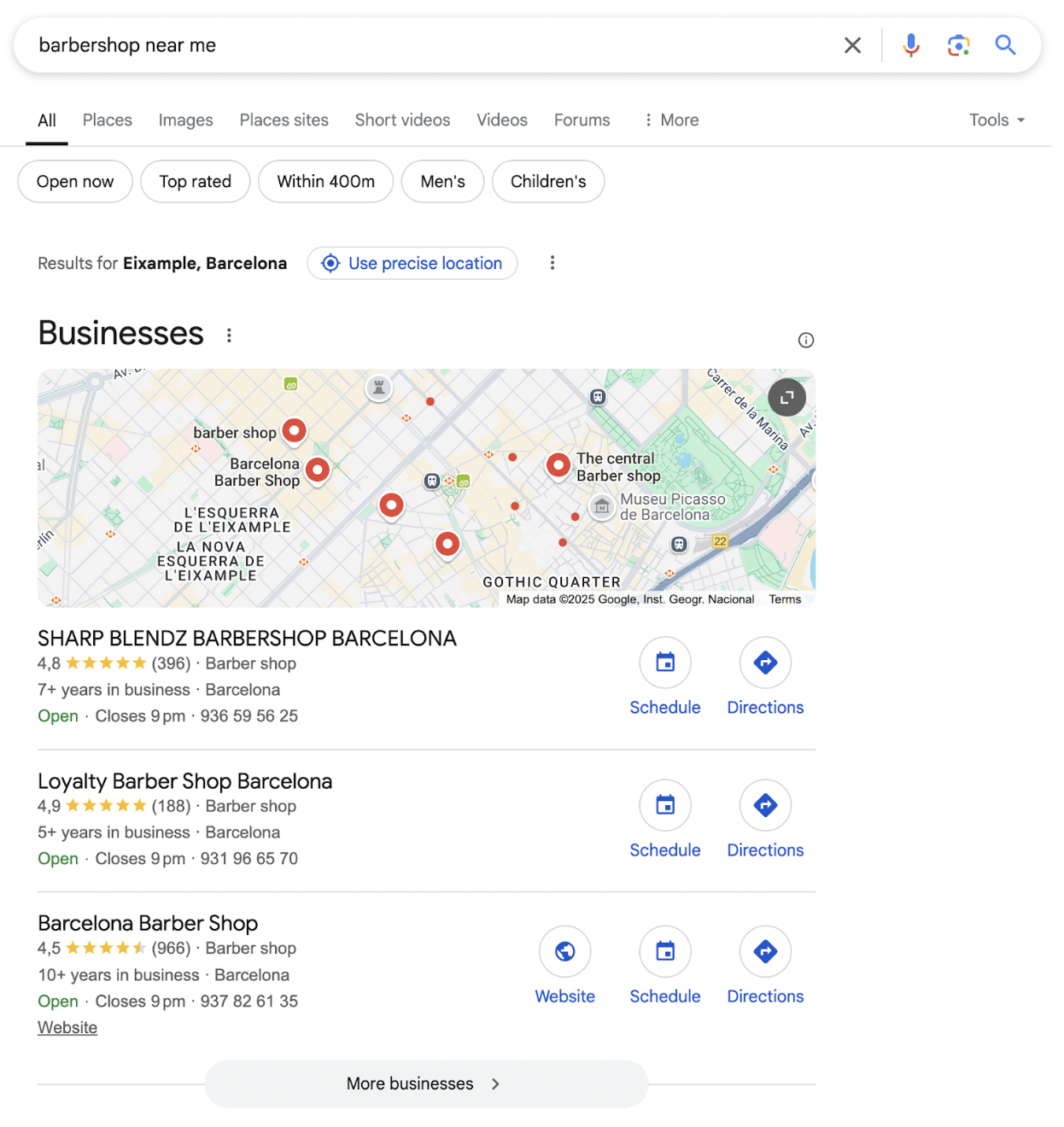 Selecting the “More businesses” button will take you to the Local Finder.