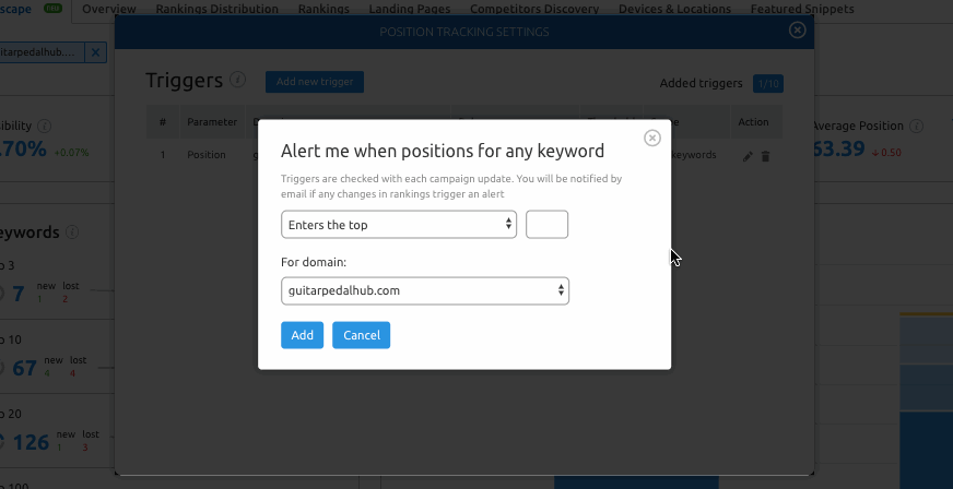 Example how to add triggers to your Position Tracking campaign. 